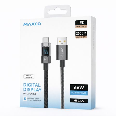 Câble de charge rapide MAXCO USB vers USB-C 66W avec écran LED – 2 mètres